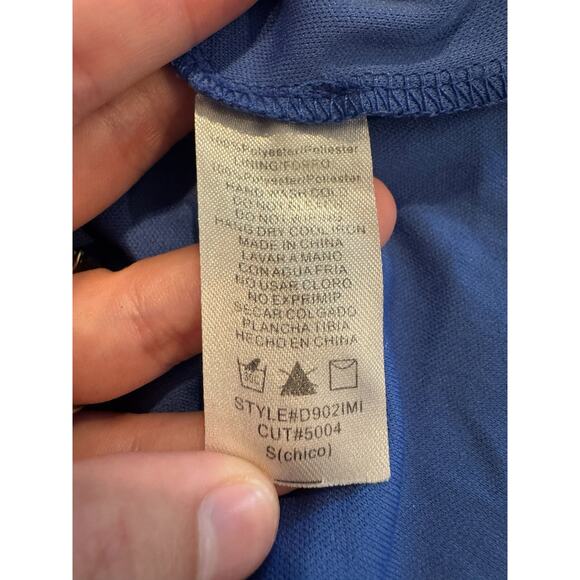 Miami Women’s Blue Boho Boutique Shift Dress Small Embroidered Hem Elastic Waist - Picture 7 of 9